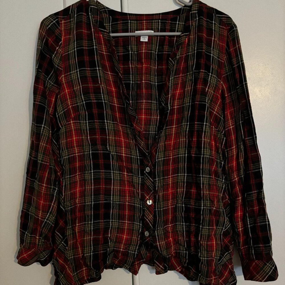 Red, Black, and White J. Jill Button Down Long Sleeve Blouse
